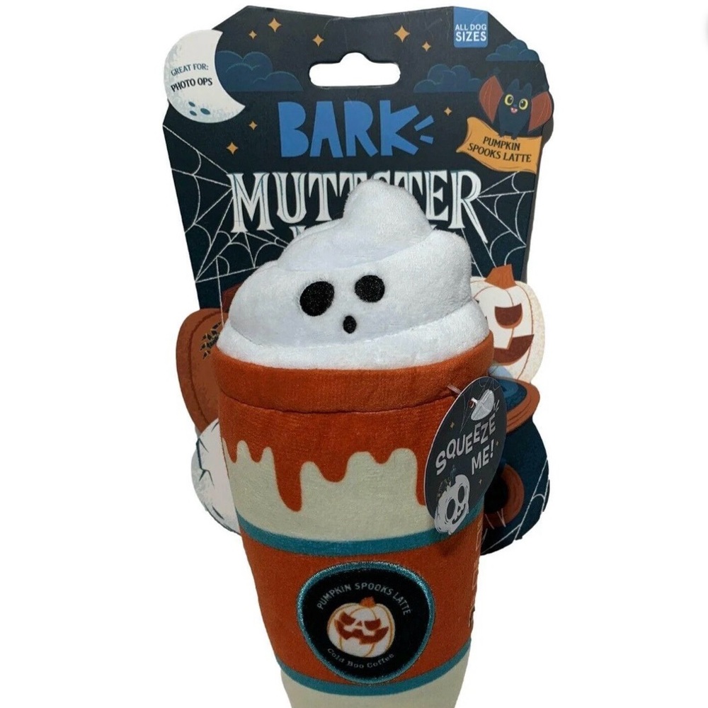 Bark BarkBox Muttster Mash Pumpkin Spooks Latte All Dog Sizes Squeak Dogs Toy